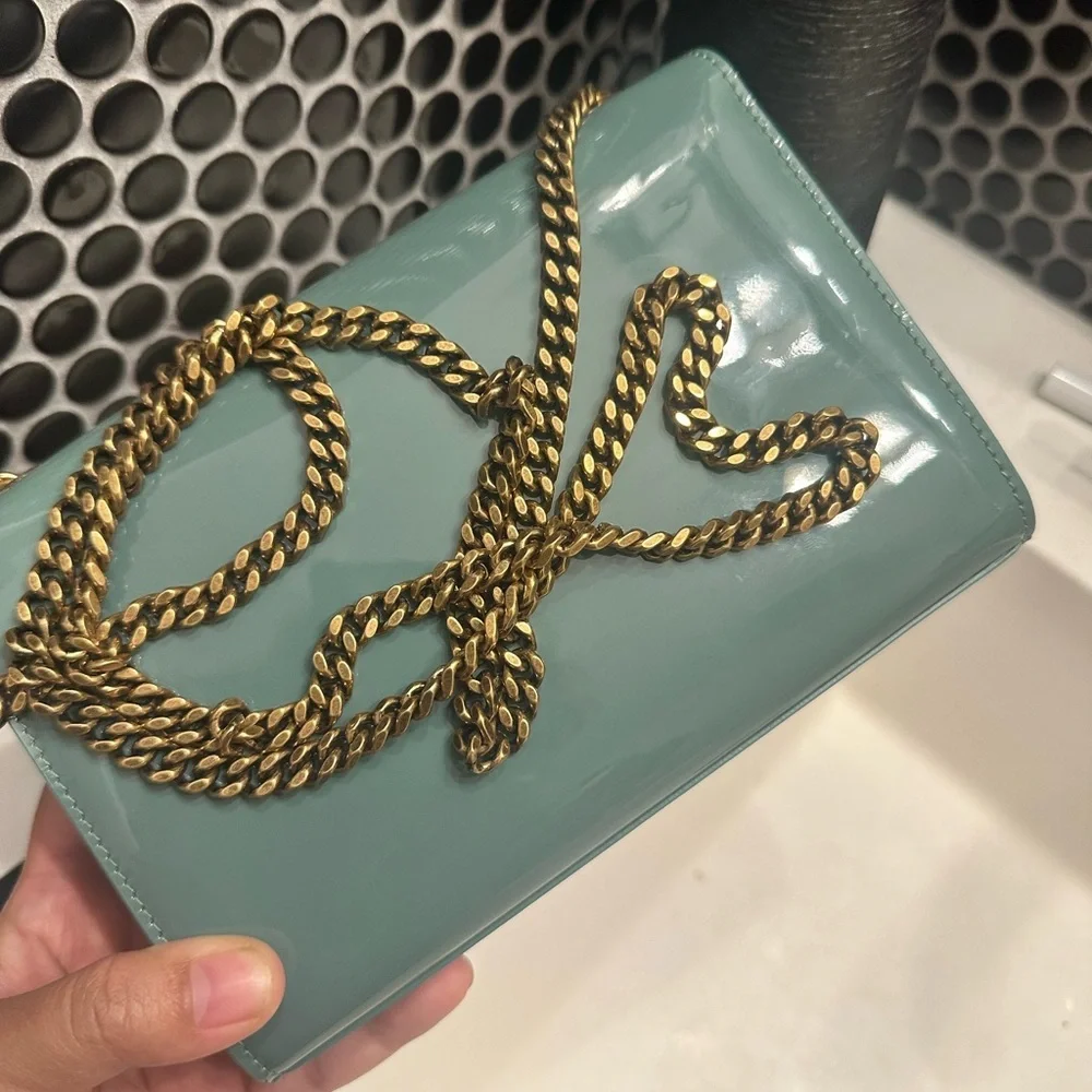 RARE COLOR💎Saint Laurent Kate Patent Leather Crossbody Bag Vintage Sage YSL Kate - Picture 12 of 16
